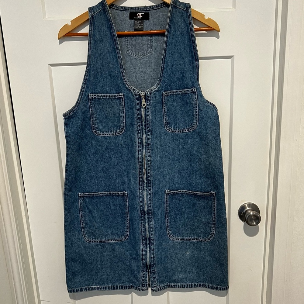 VTG RF Rafaela Jean Jumper Women's Medium Zip Front Sleeveless V-Neck Denim